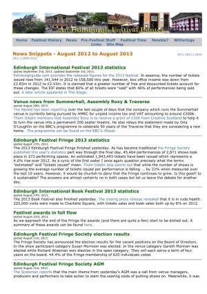Edinburgh Festival News Snippets 2012-2013