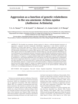 Aggression As a Function of Genetic Relatedness in the Sea Anemone Actinia Equina (Anthozoa: Actiniaria)