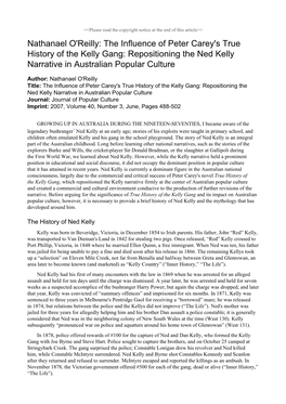 The Influence of Peter Carey's True History of the Kelly Gang: Repositioning the Ned Kelly Narrative in Australian Popular Culture