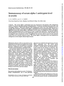 Immunoassay of Serum Alpha-1 Antitrypsinlevel