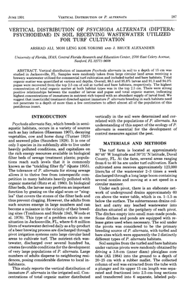 Vertical Distribution of Psychoda Alternata (Diptera: Psychodidae) in Soil Receiving Wastewater Utilized for Turf Cultivation