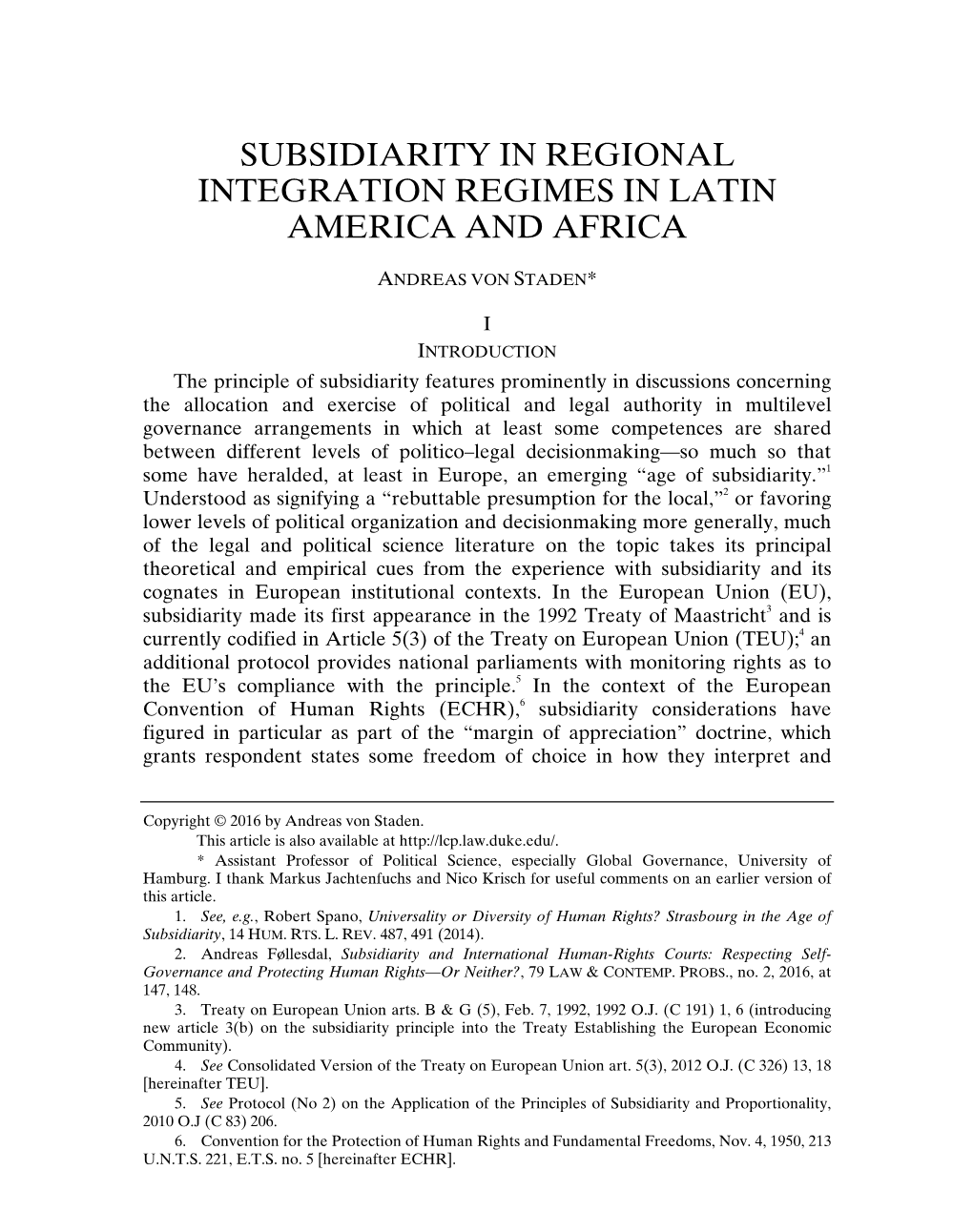 Subsidiarity in Regional Integration Regimes in Latin America and Africa