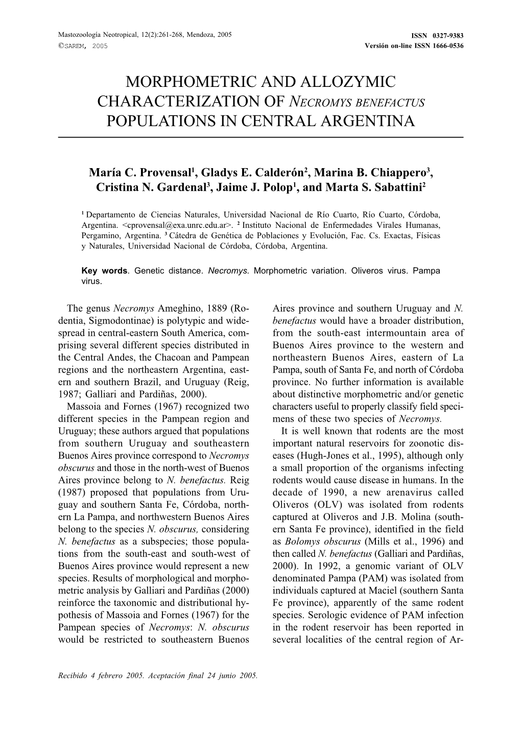 Necromys Benefactus Populations in Central Argentina