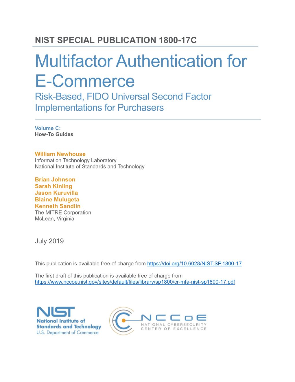 Multifactor Authentication for E-Commerce Risk-Based, FIDO Universal Second Factor Implementations for Purchasers