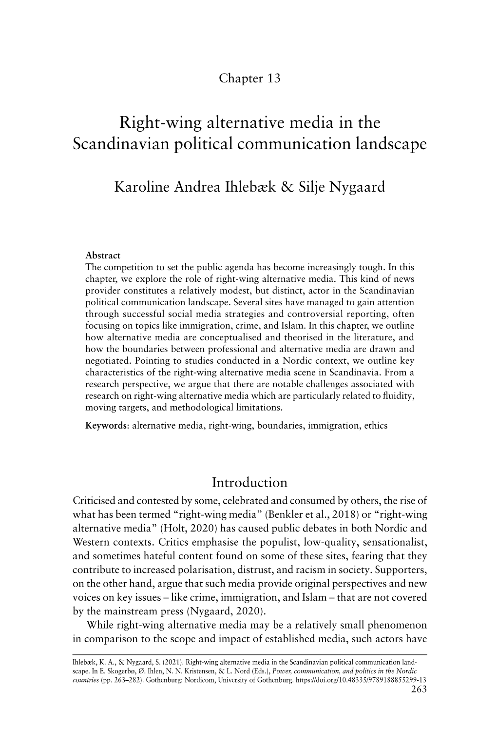 Right-Wing Alternative Media in the Scandinavian Political Communication Landscape