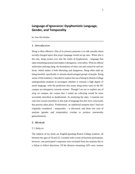 Dysphemistic Language, Gender, and Temporality by Aine Mcalinden