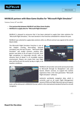 NAVBLUE Partners with Xbox Game Studios for “Microsoft Flight Simulator”