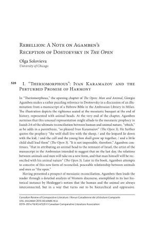 Rebellion: a Note on Agamben's Reception of Dostoevsky in the Open