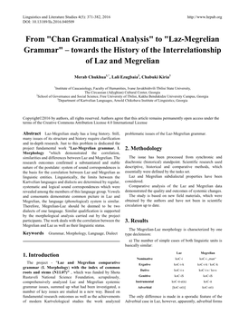 Laz-Megrelian Grammar" – Towards the History of the Interrelationship of Laz and Megrelian