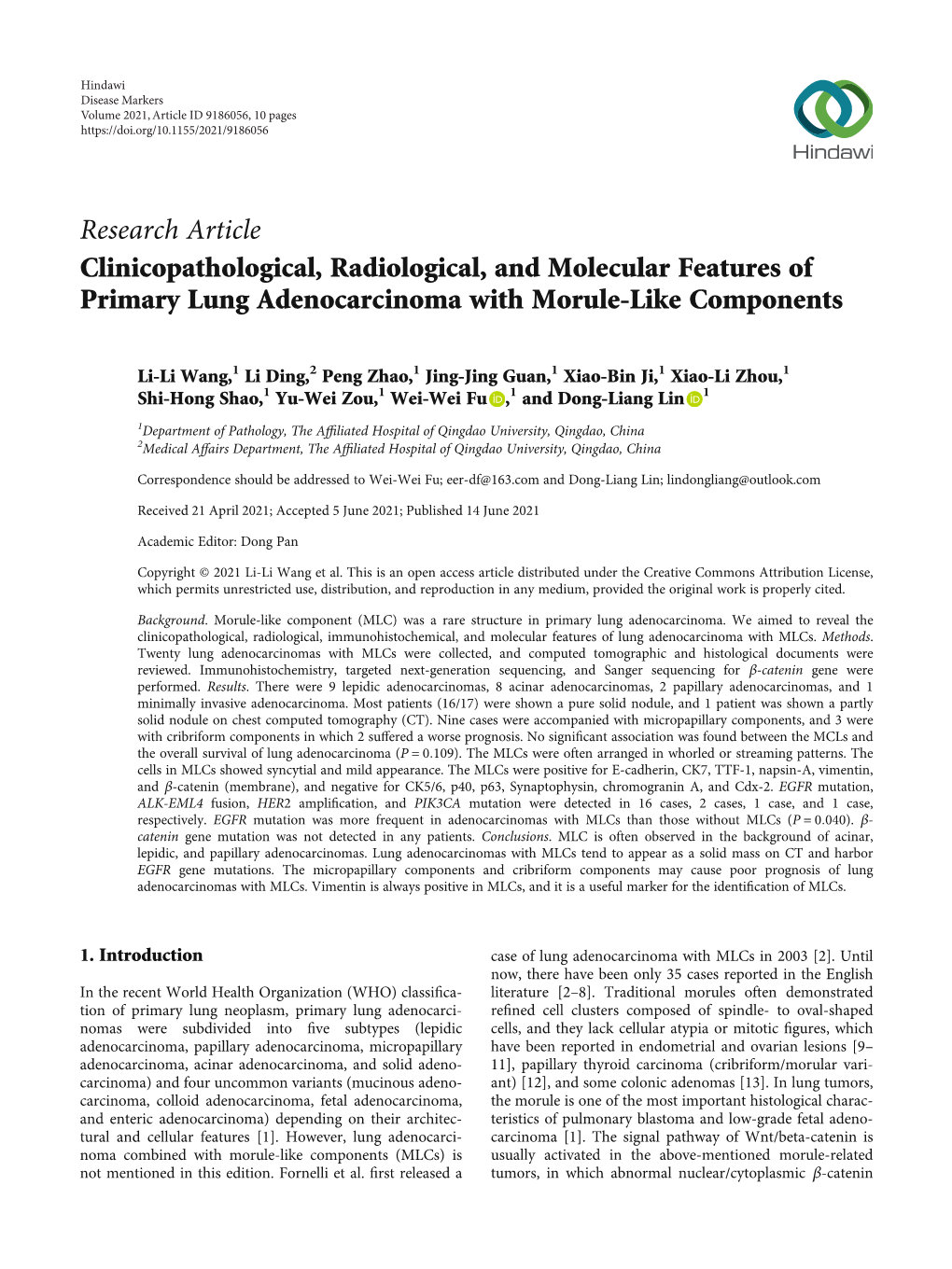 Clinicopathological, Radiological, and Molecular Features of Primary Lung Adenocarcinoma with Morule-Like Components