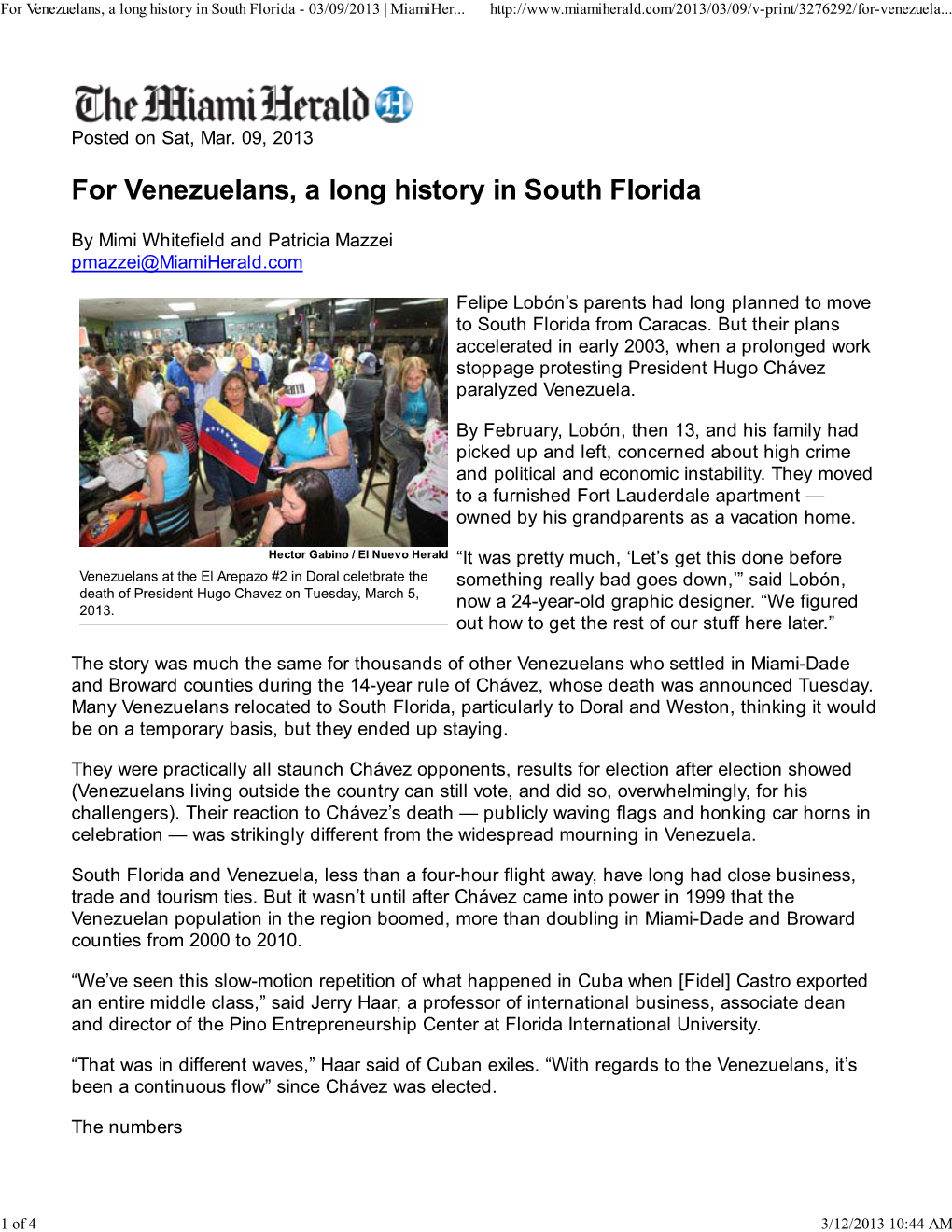 For Venezuelans, a Long History in South Florida - 03/09/2013 | Miamiher
