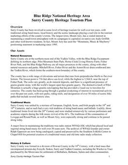 Blue Ridge National Heritage Area Surry County Heritage Tourism Plan