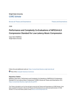 Performance and Complexity Co-Evaluations of MPEG4-ALS Compression Standard for Low-Latency Music Compression