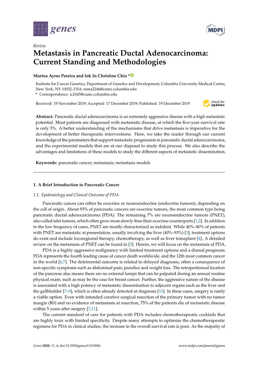 Metastasis in Pancreatic Ductal Adenocarcinoma: Current Standing and Methodologies