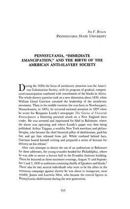 Immediate Emancipation," and the Birth of the American Anti-Slavery Society