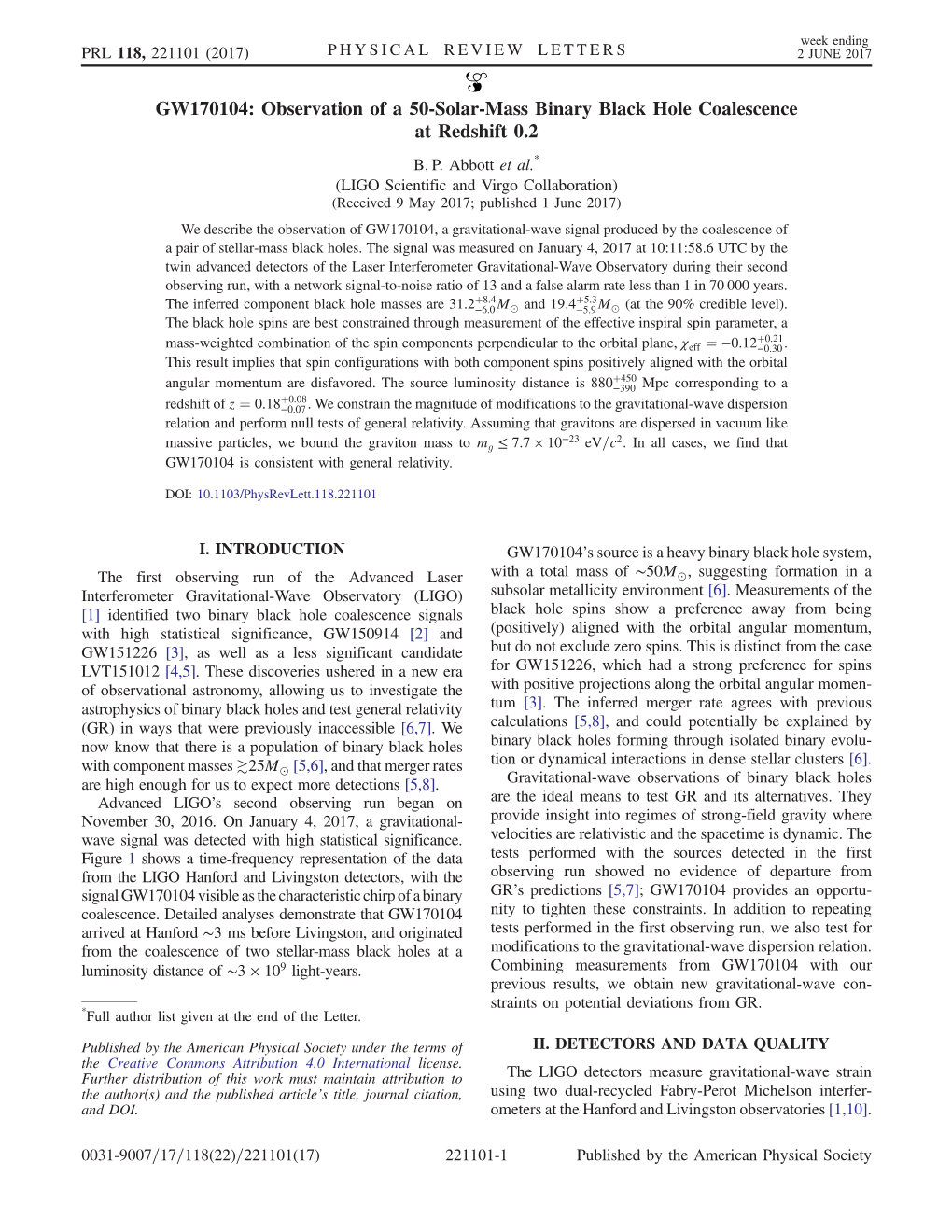 GW170104: Observation of a 50-Solar-Mass Binary Black Hole Coalescence at Redshift 0.2