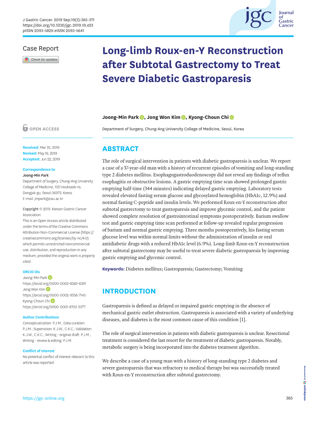 Long-Limb Roux-En-Y Reconstruction After Subtotal Gastrectomy to Treat Severe Diabetic Gastroparesis