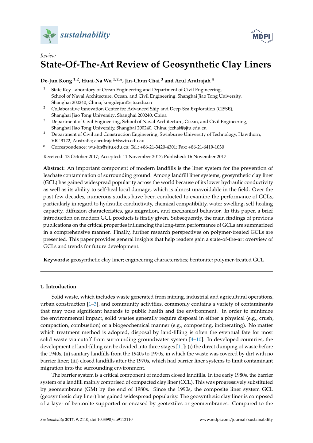 State-Of-The-Art Review of Geosynthetic Clay Liners