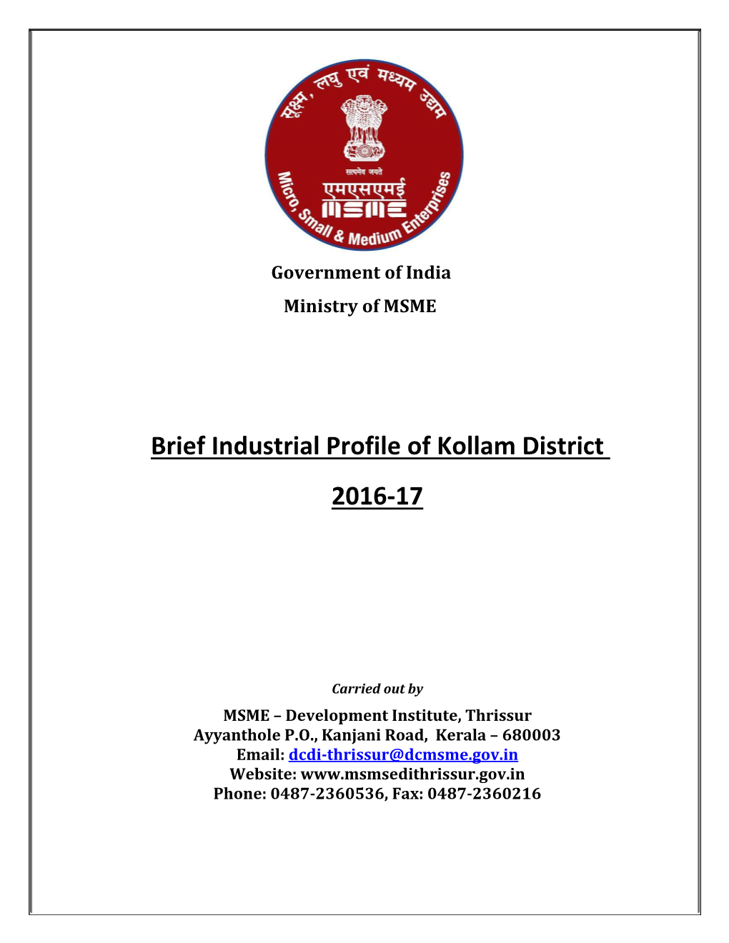 Brief Industrial Profile of Kollam District 2016-17