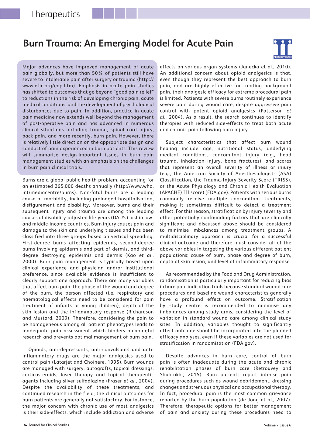 Burn Trauma: an Emerging Model for Acute Pain