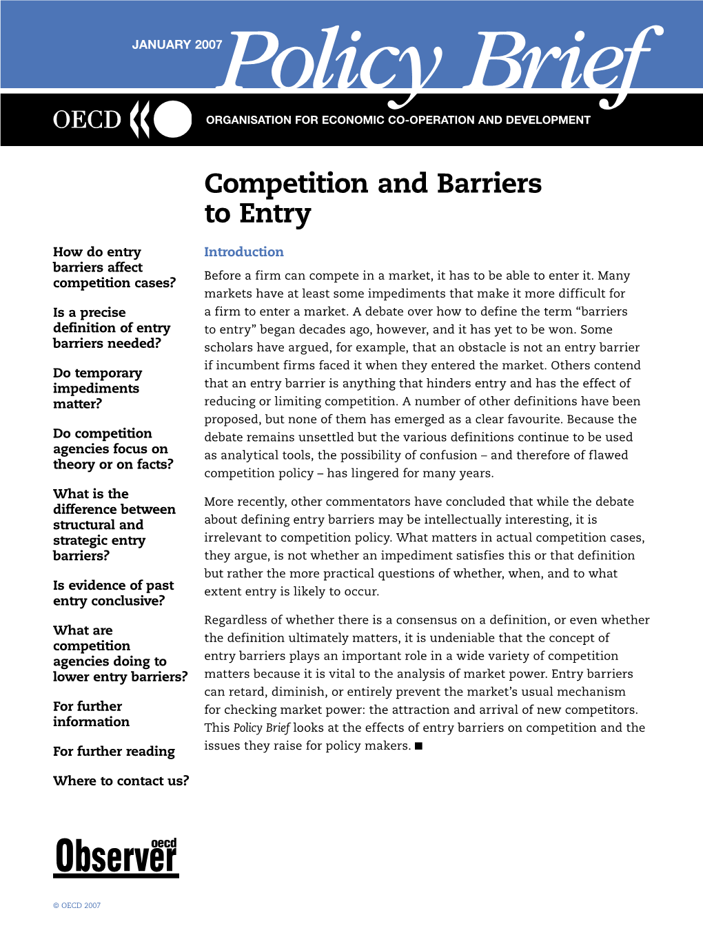 Competition and Barriers to Entry