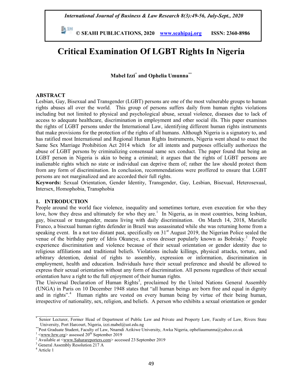 Critical Examination of LGBT Rights in Nigeria