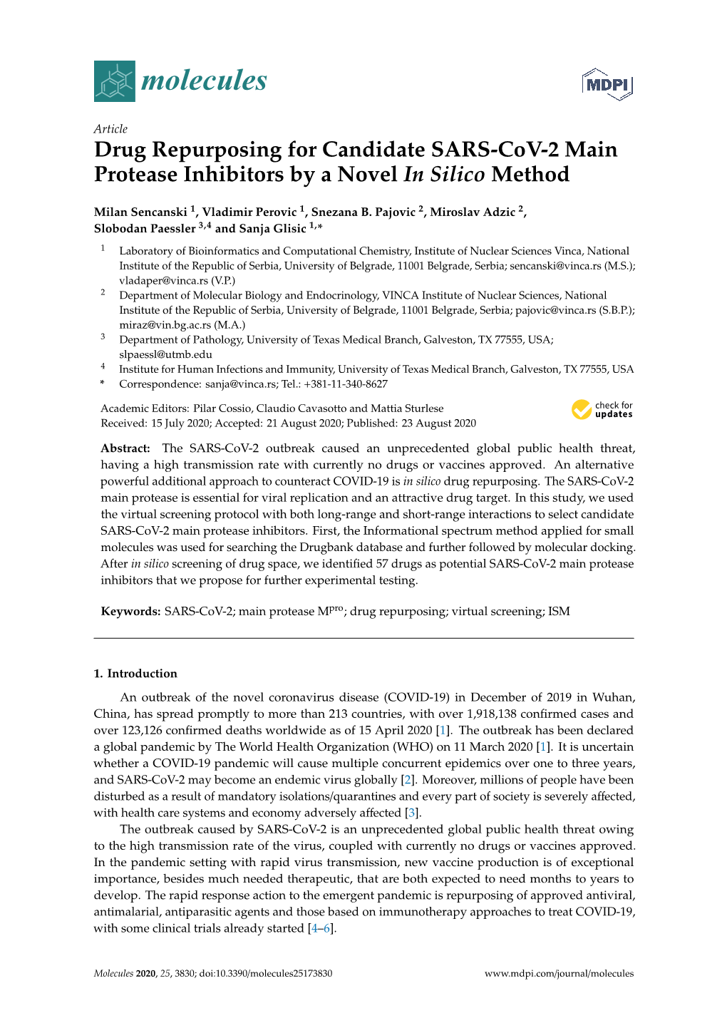 Drug Repurposing for Candidate SARS-Cov-2 Main Protease Inhibitors by a Novel in Silico Method