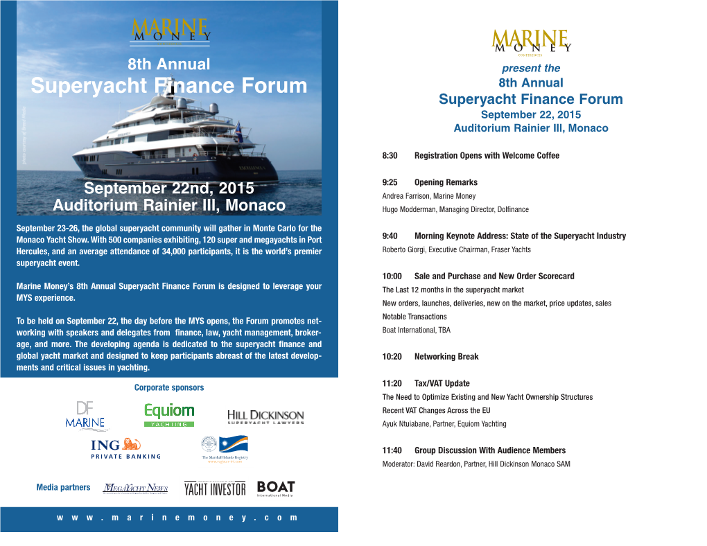 Superyacht Finance Forum Monaco Program