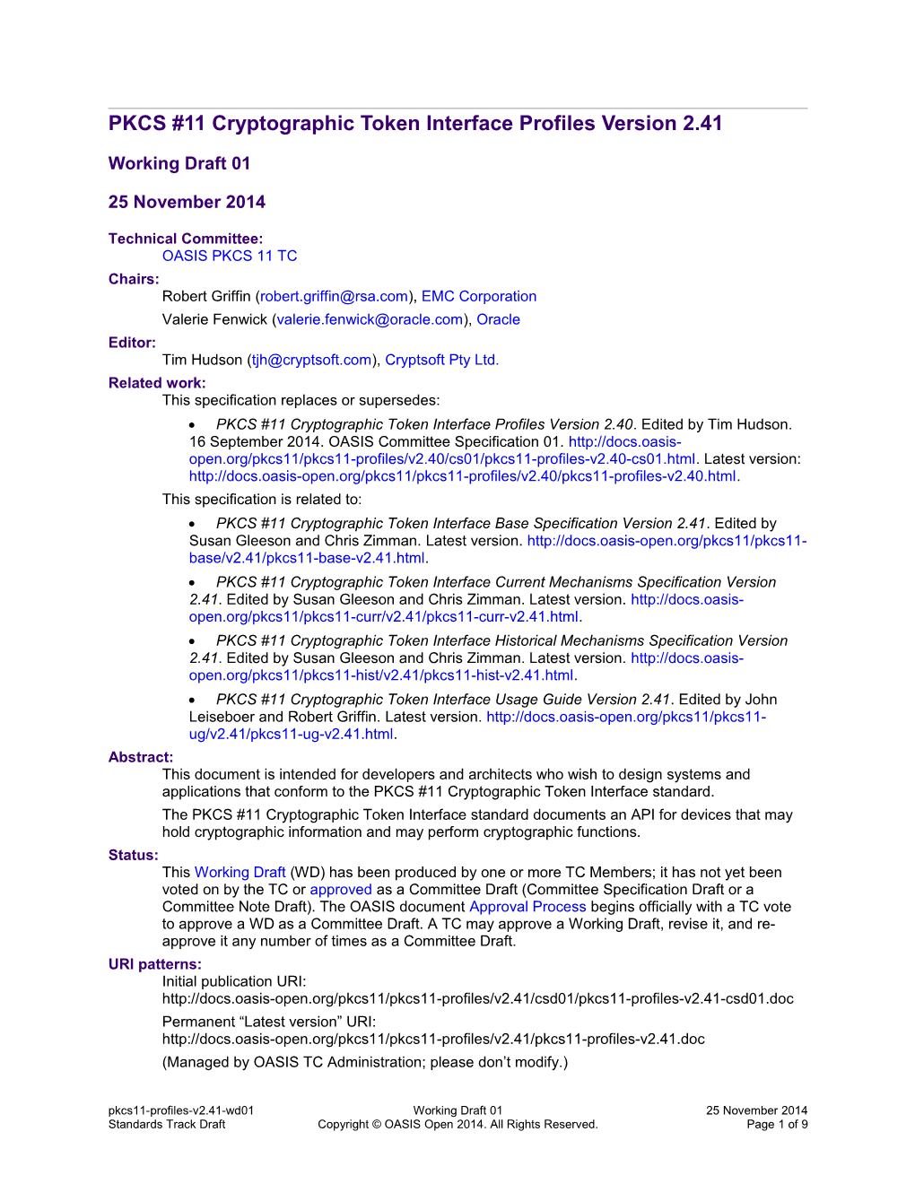 PKCS #11 Cryptographic Token Interface Profiles Version 2.41