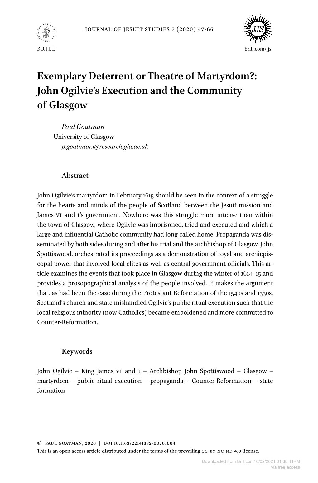 John Ogilvie's Execution and the Community of Glasgow