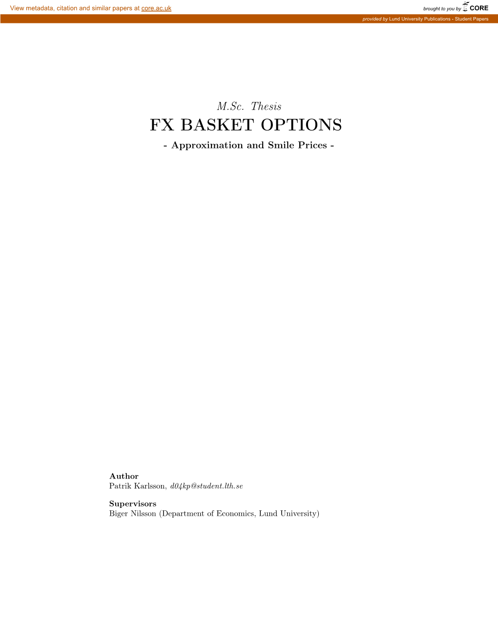 FX BASKET OPTIONS - Approximation and Smile Prices - ‌