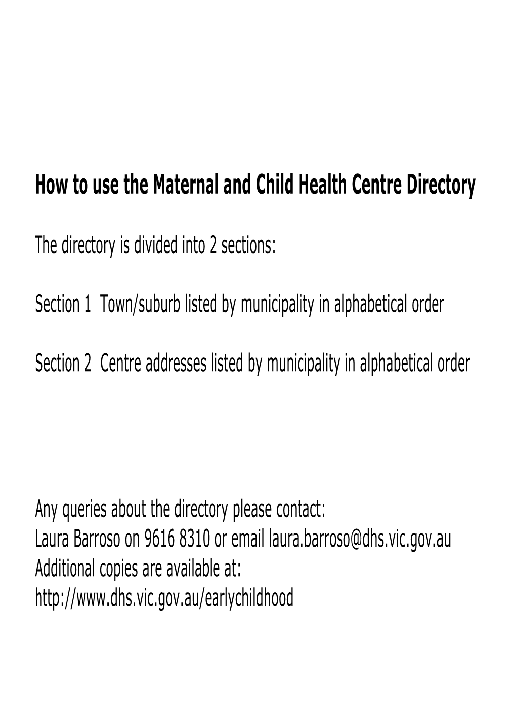 How to Use the Maternal and Child Health Centre Directory