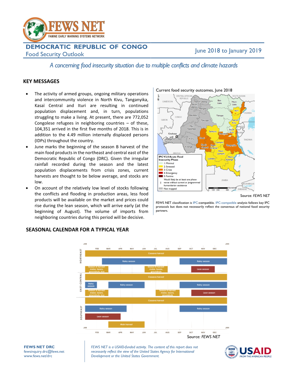 Democratic Republic of Congo Food Security Outlook Report June 2018