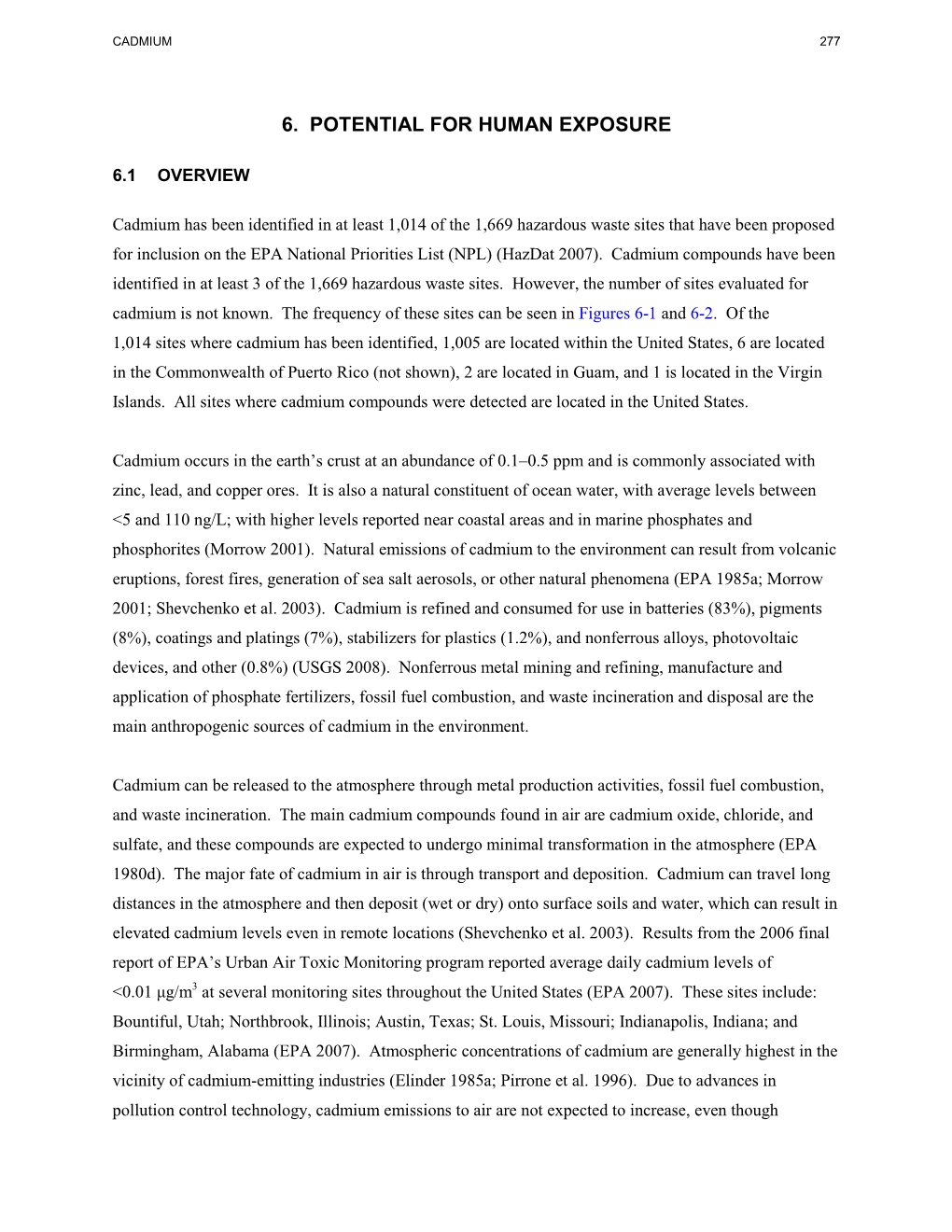 Toxicological Profile for Cadmium