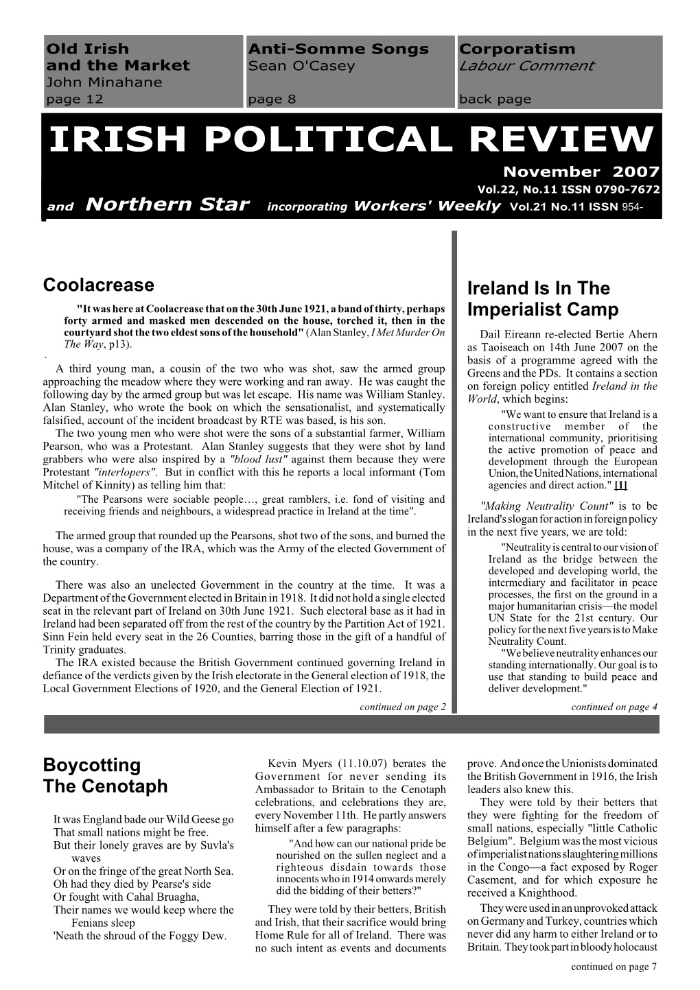 Irish Political Review; November 2007