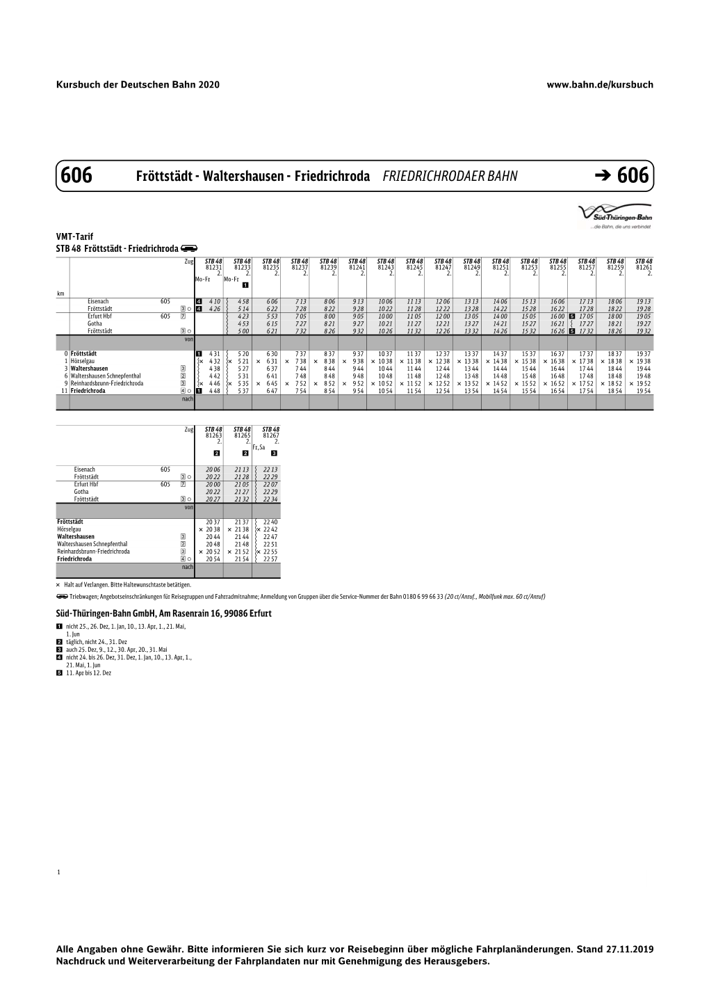 Fröttstädt - Waltershausen - Friedrichroda FRIEDRICHRODAER BAHN ൹ 606