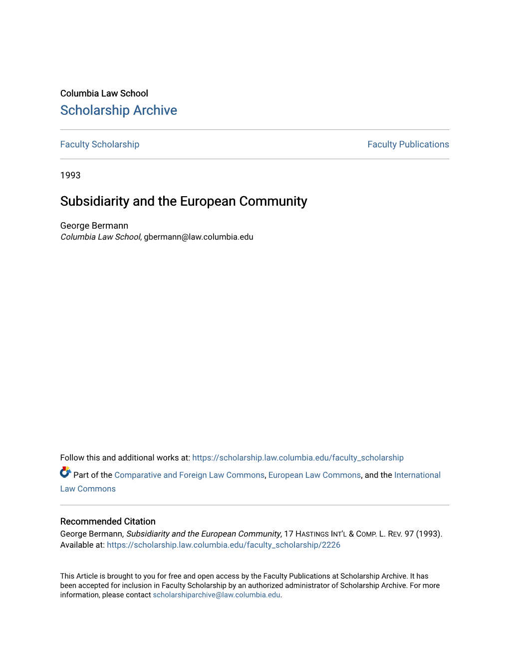 Subsidiarity and the European Community