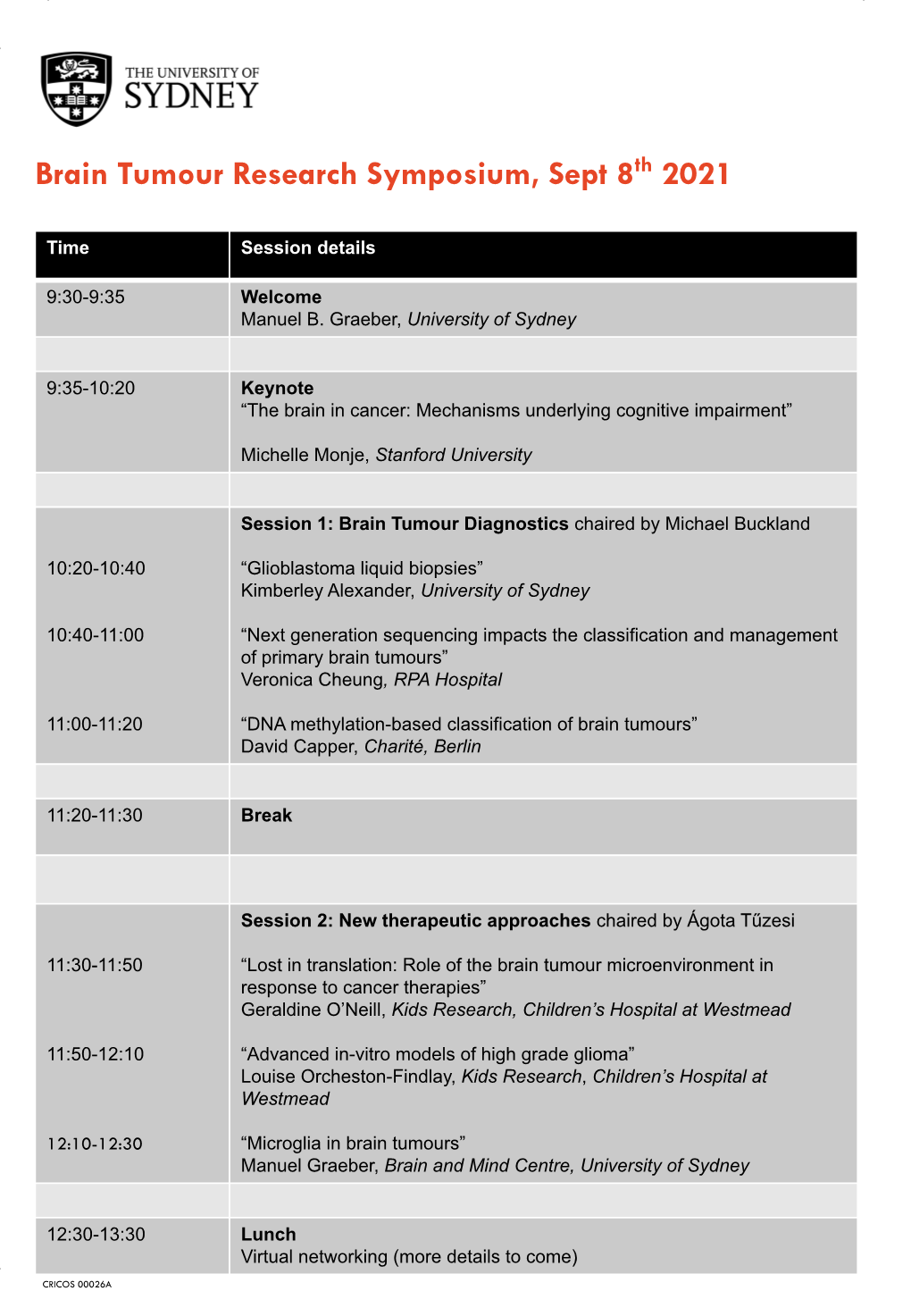 Brain Tumour Research Symposium, Sept 8 2021