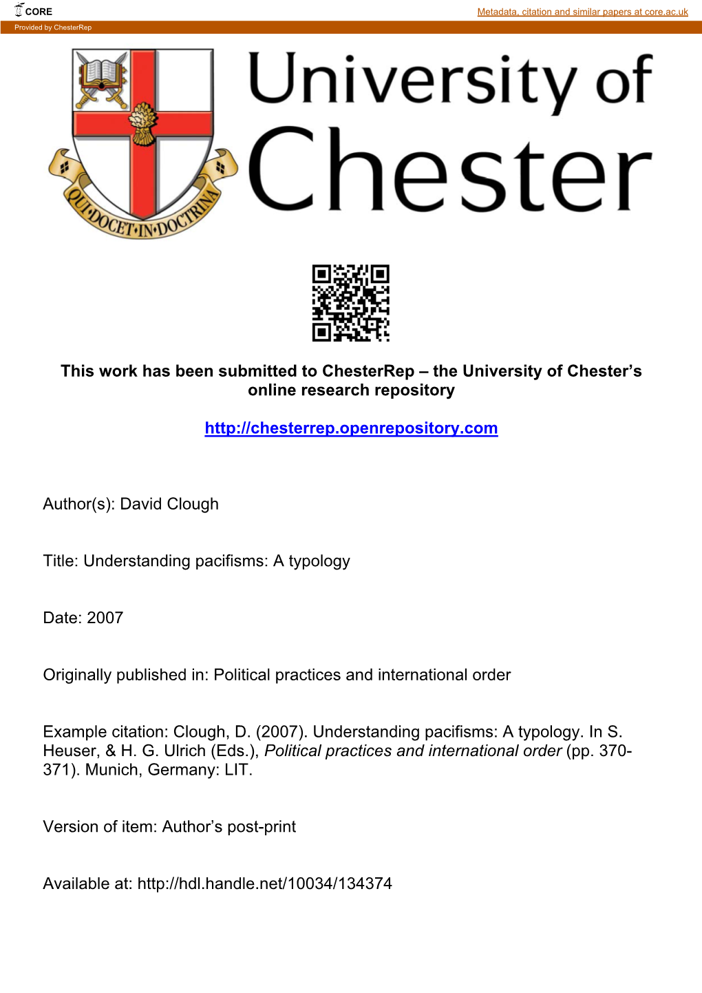 This Work Has Been Submitted to Chesterrep – the University of Chester's Online Research Repository