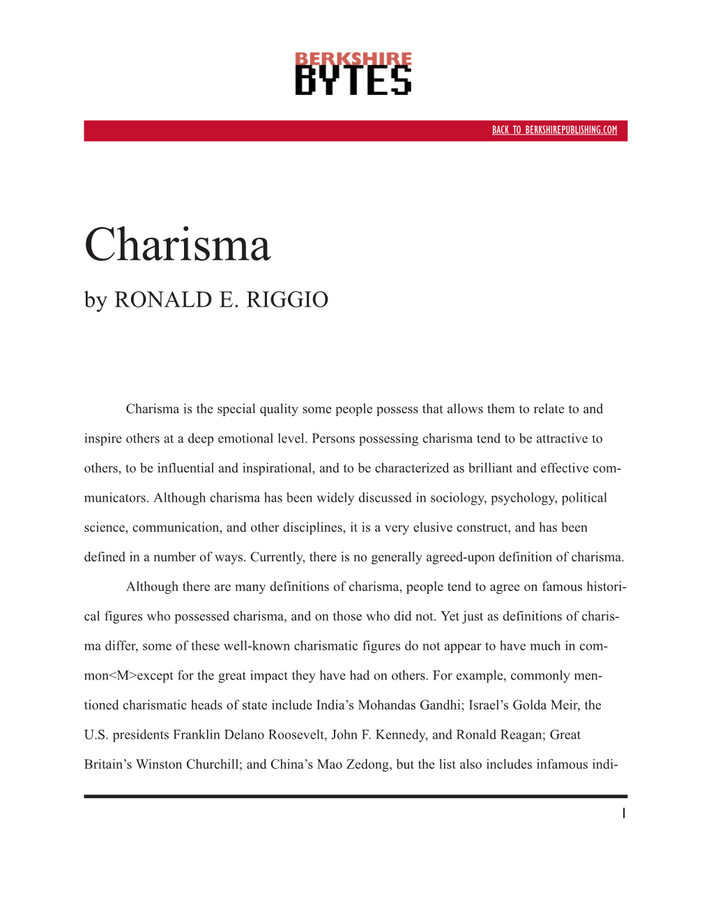 Charisma by RONALD E