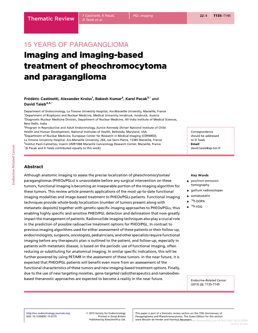 Imaging and Imaging-Based Treatment of Pheochromocytoma and Paraganglioma