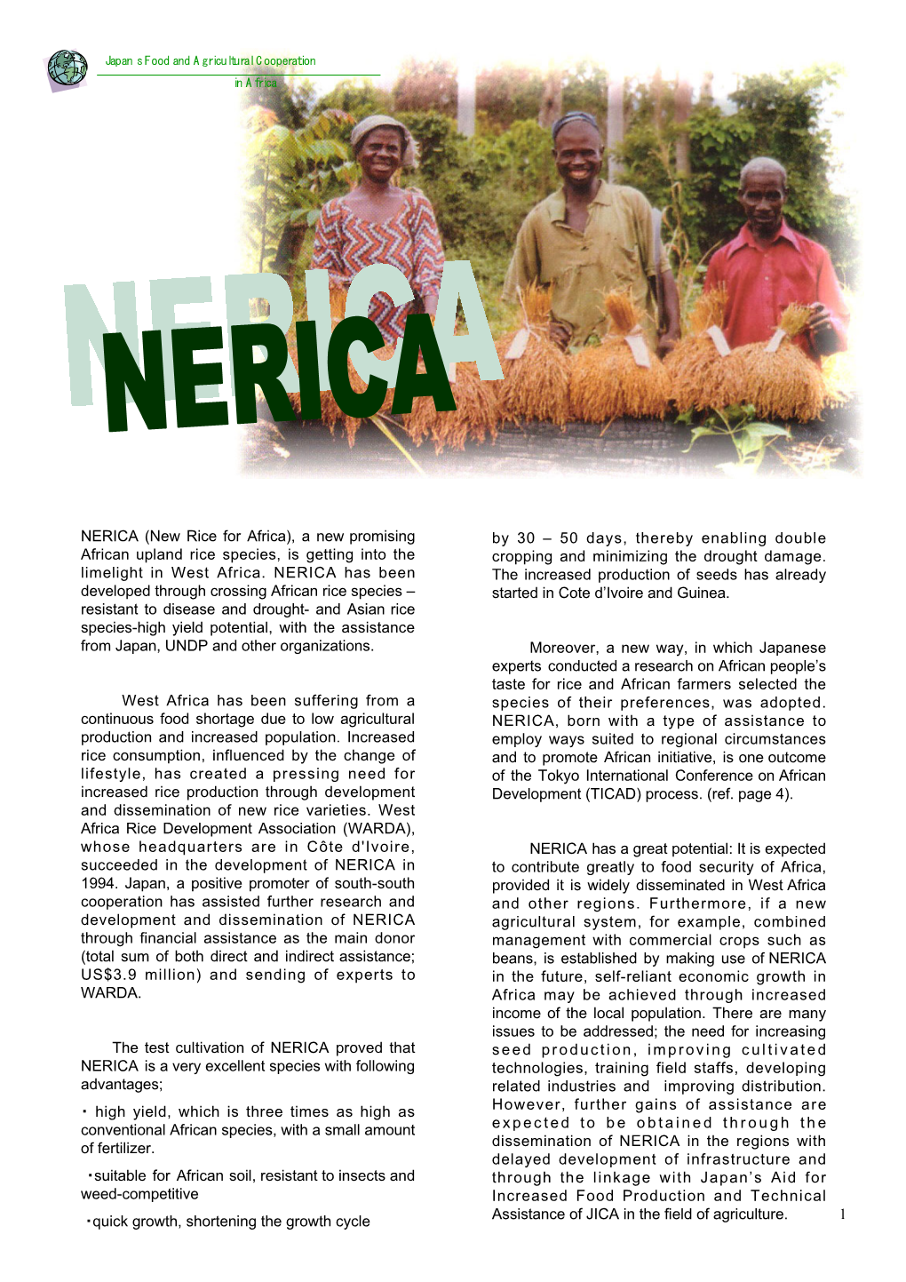 NERICA (New Rice for Africa), a New Promising African Upland Rice