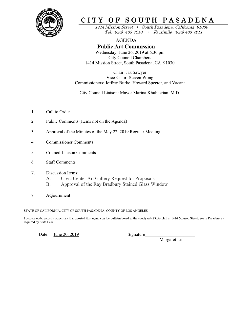 Page 1 AGENDA Public Art Commission Wednesday, June 26