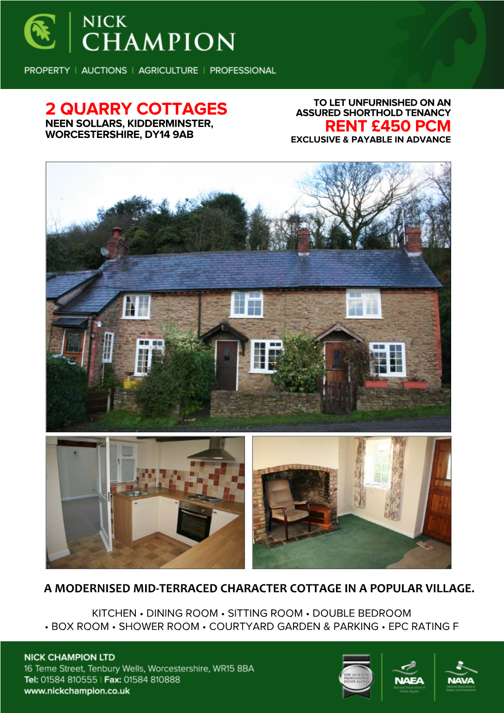 2 Quarry Cottages Assured Shorthold Tenancy Neen Sollars, Kidderminster, Rent £450 Pcm Worcestershire, Dy14 9Ab Exclusive & Payable in Advance