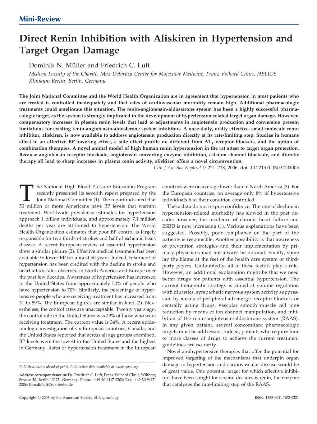 Direct Renin Inhibition with Aliskiren in Hypertension and Target Organ Damage