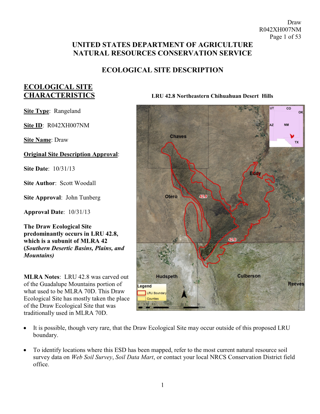 Draw R042XH007NM Page 1 of 53 UNITED STATES DEPARTMENT of AGRICULTURE NATURAL RESOURCES CONSERVATION SERVICE