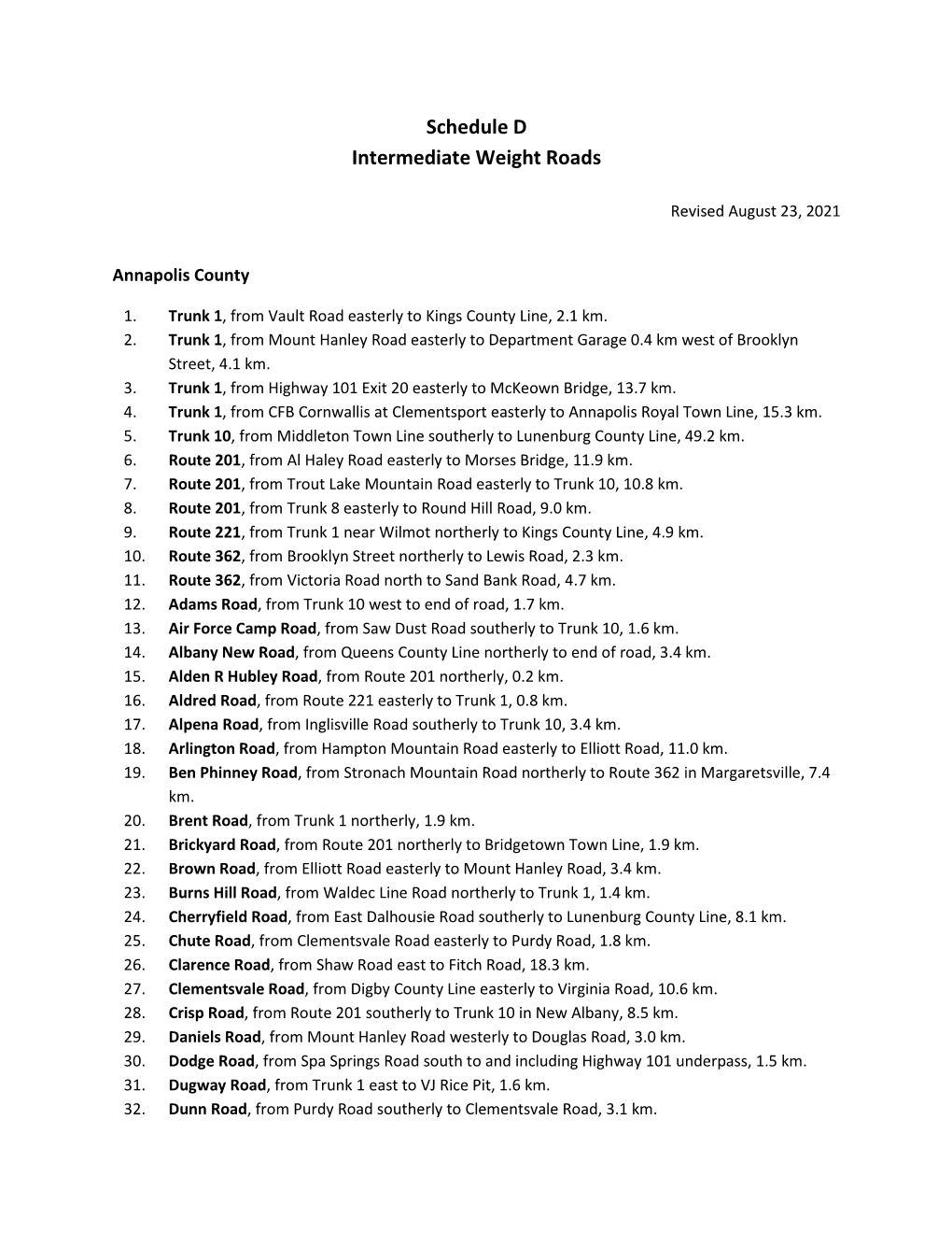 Schedule D Intermediate Weight Roads