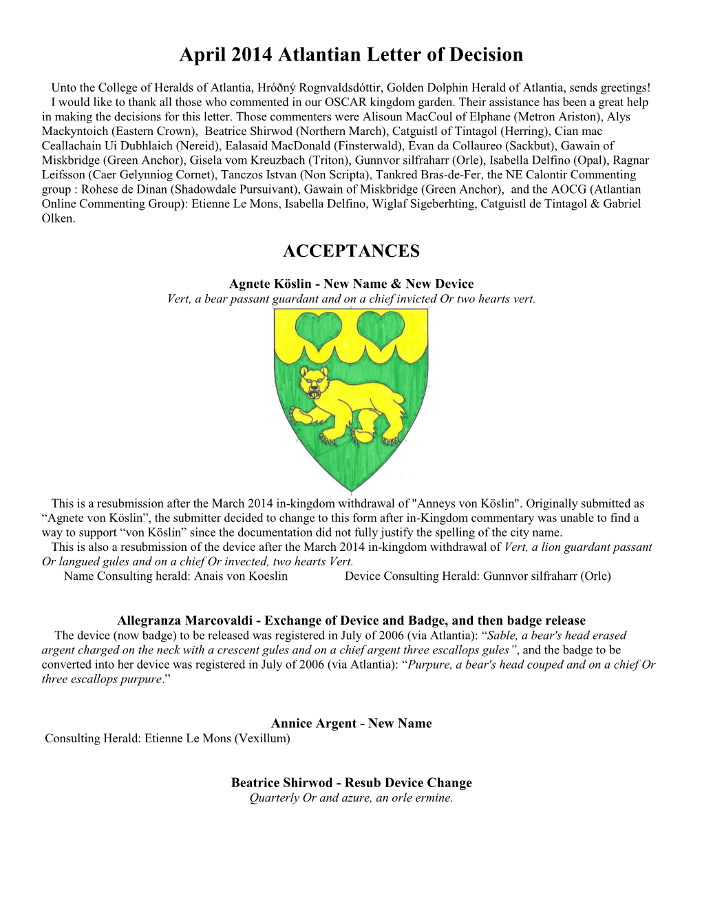 April 2014 Atlantian Letter of Decision