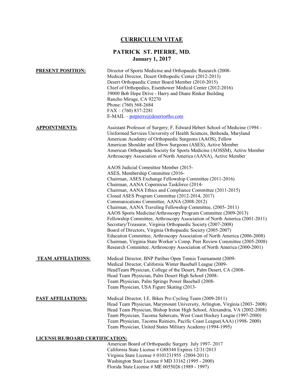 Curriculum Vitae Patrick St. Pierre, MD