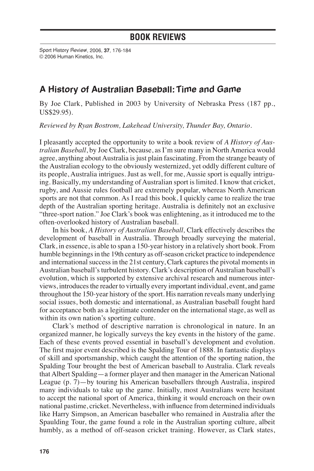 BOOK REVIEWS a History of Australian Baseball: Time and Game